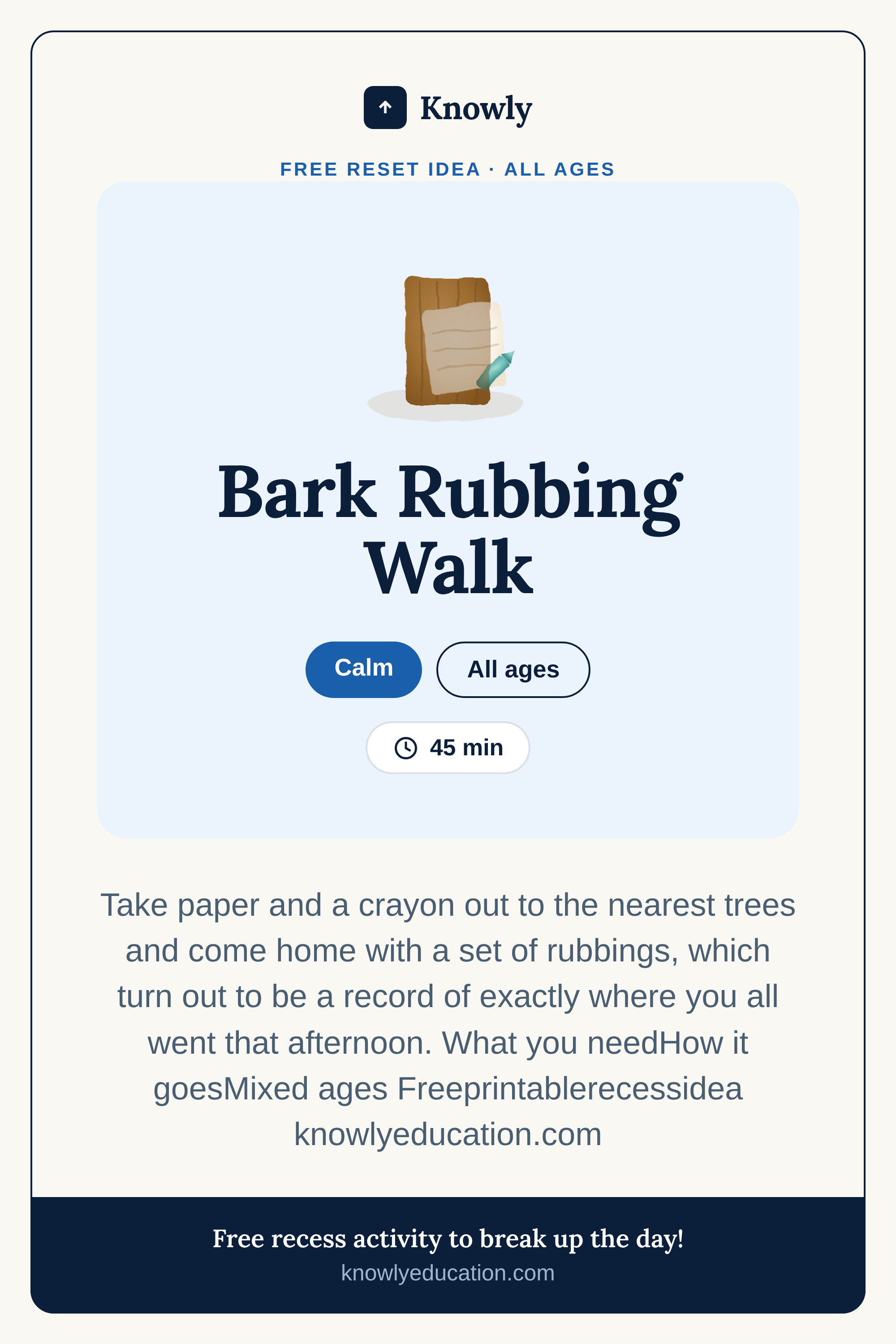 Bark Rubbing Walk — free recess activity from Knowly