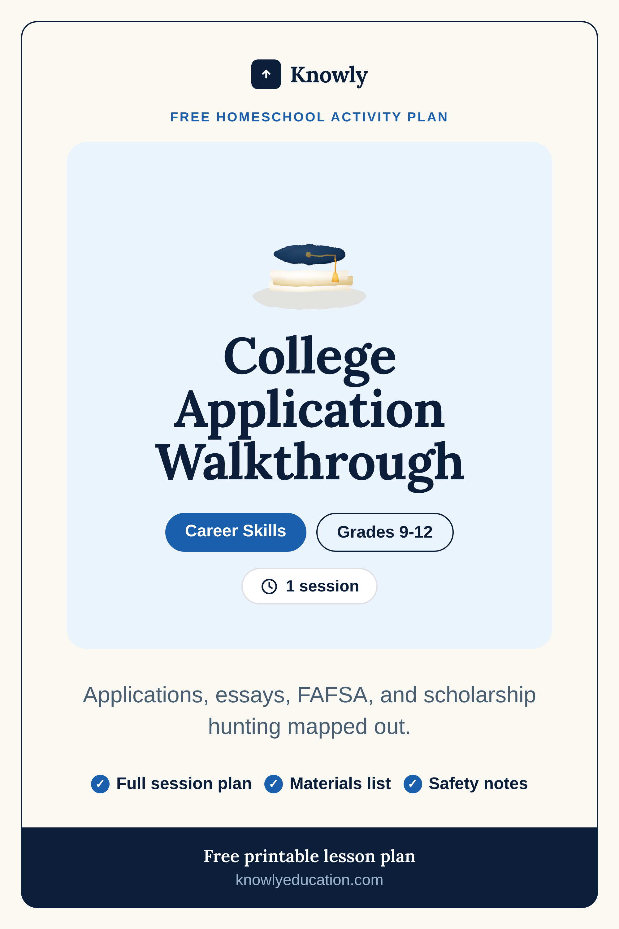 College Application Walkthrough — free homeschool activity plan from Knowly