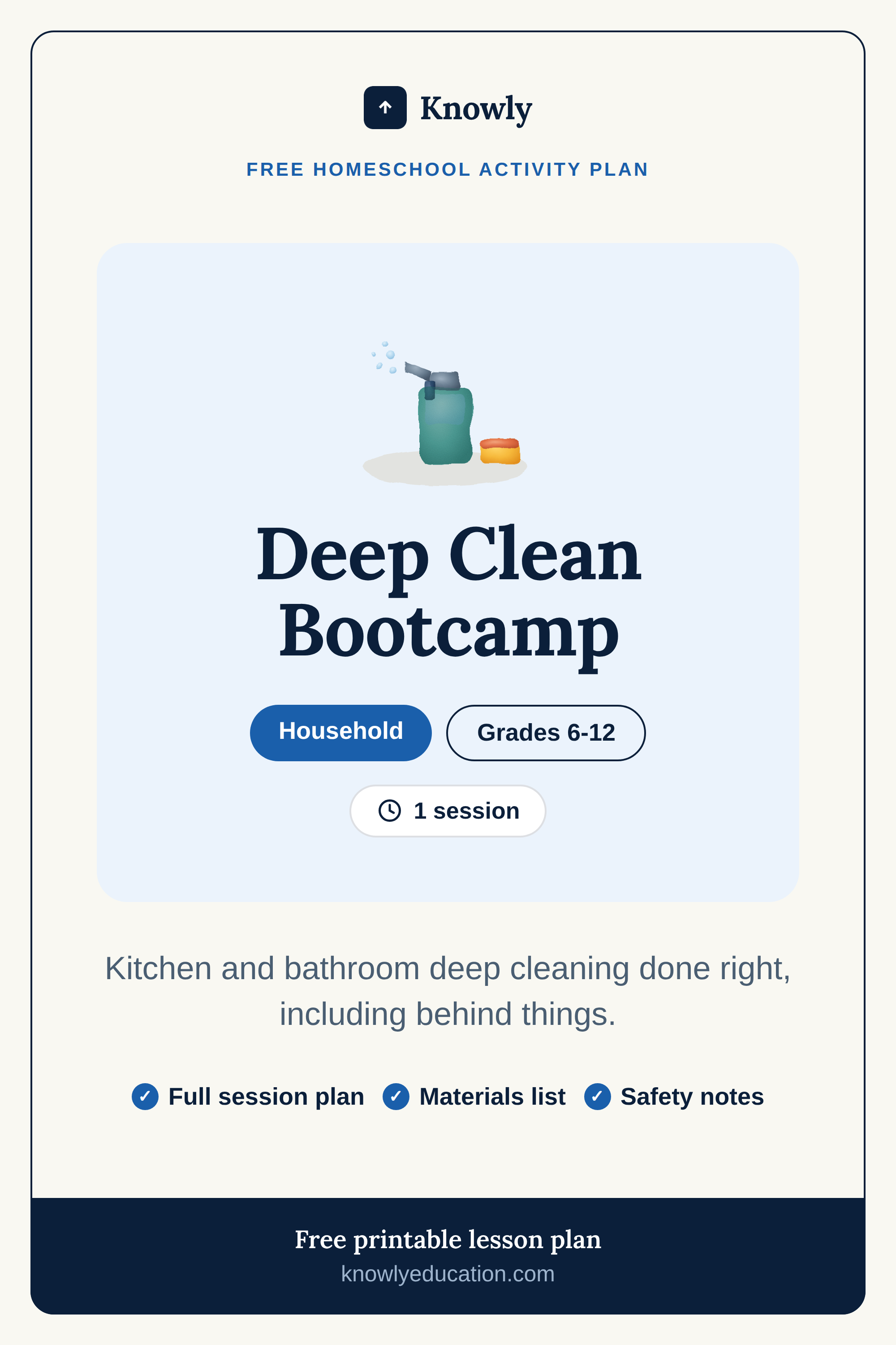 Deep Clean Bootcamp — free homeschool activity plan from Knowly