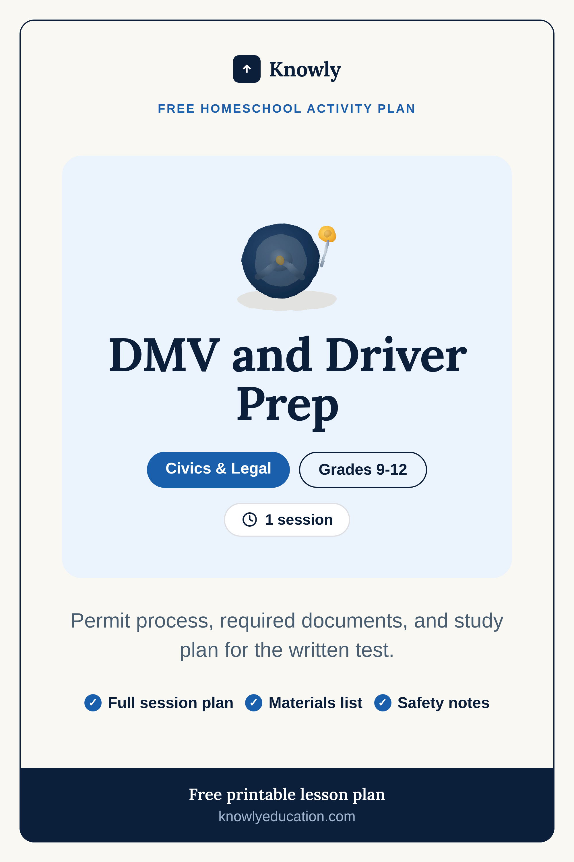 DMV and Driver Prep — free homeschool activity plan from Knowly