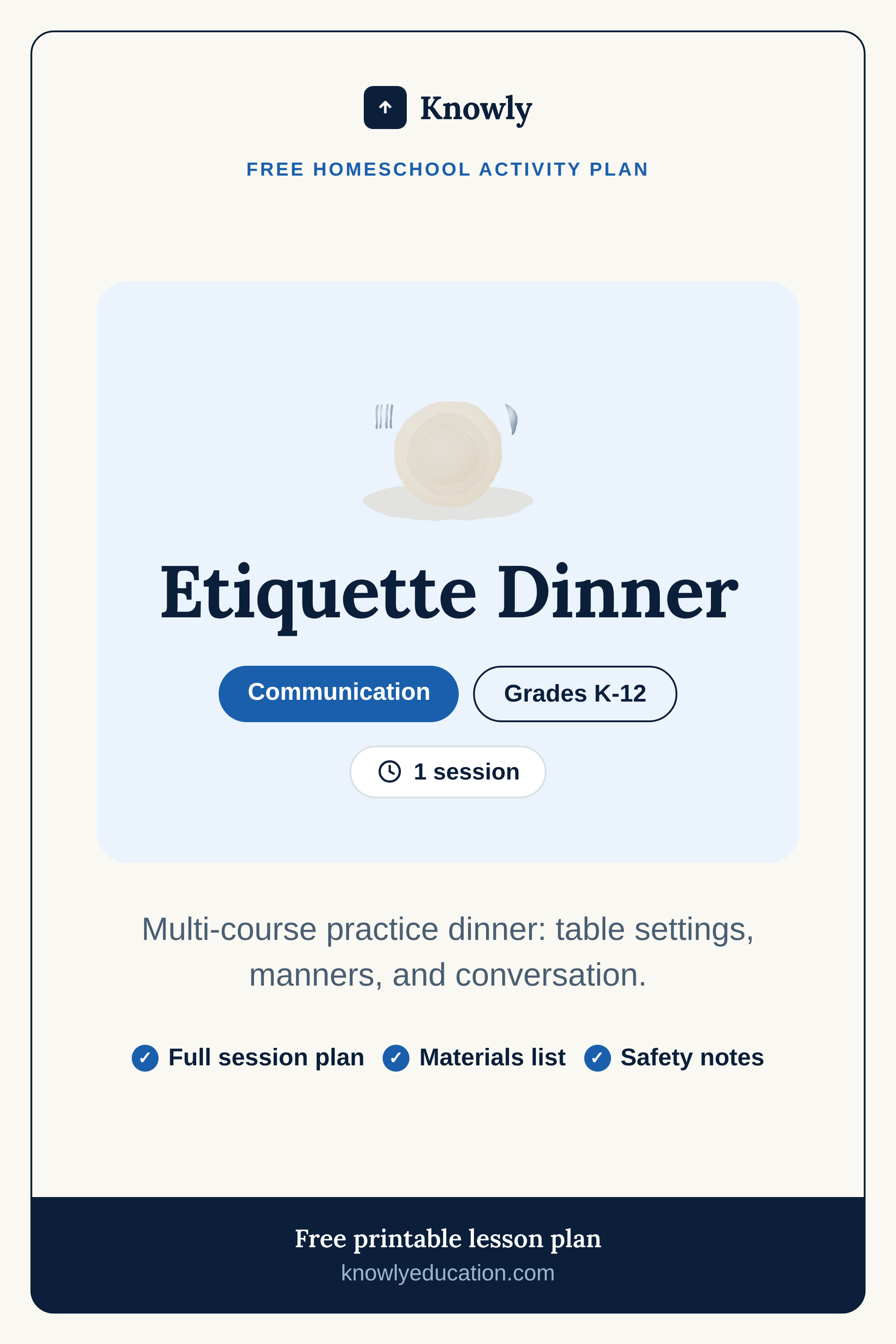 Etiquette Dinner — free homeschool activity plan from Knowly