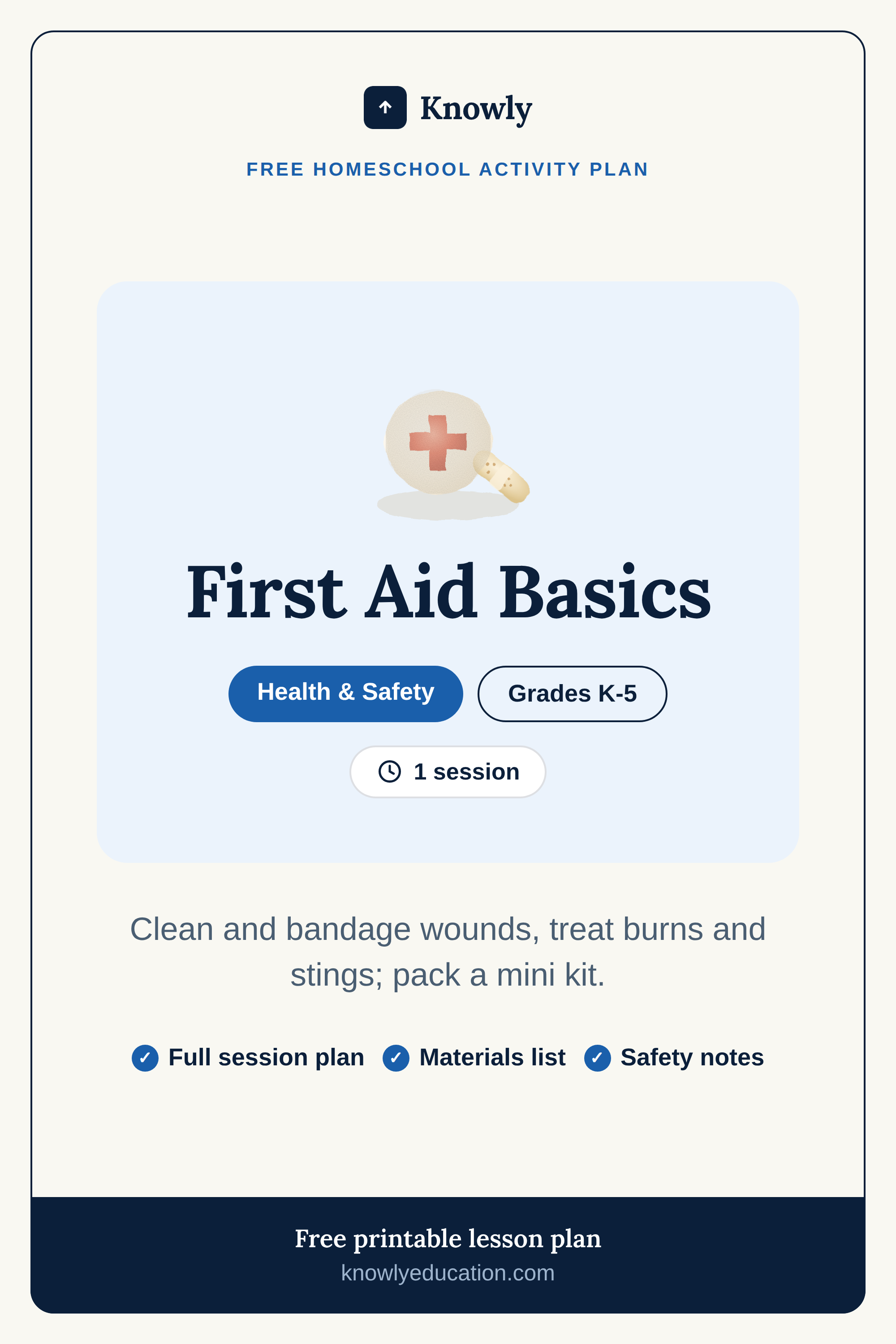 First Aid Basics — free homeschool activity plan from Knowly