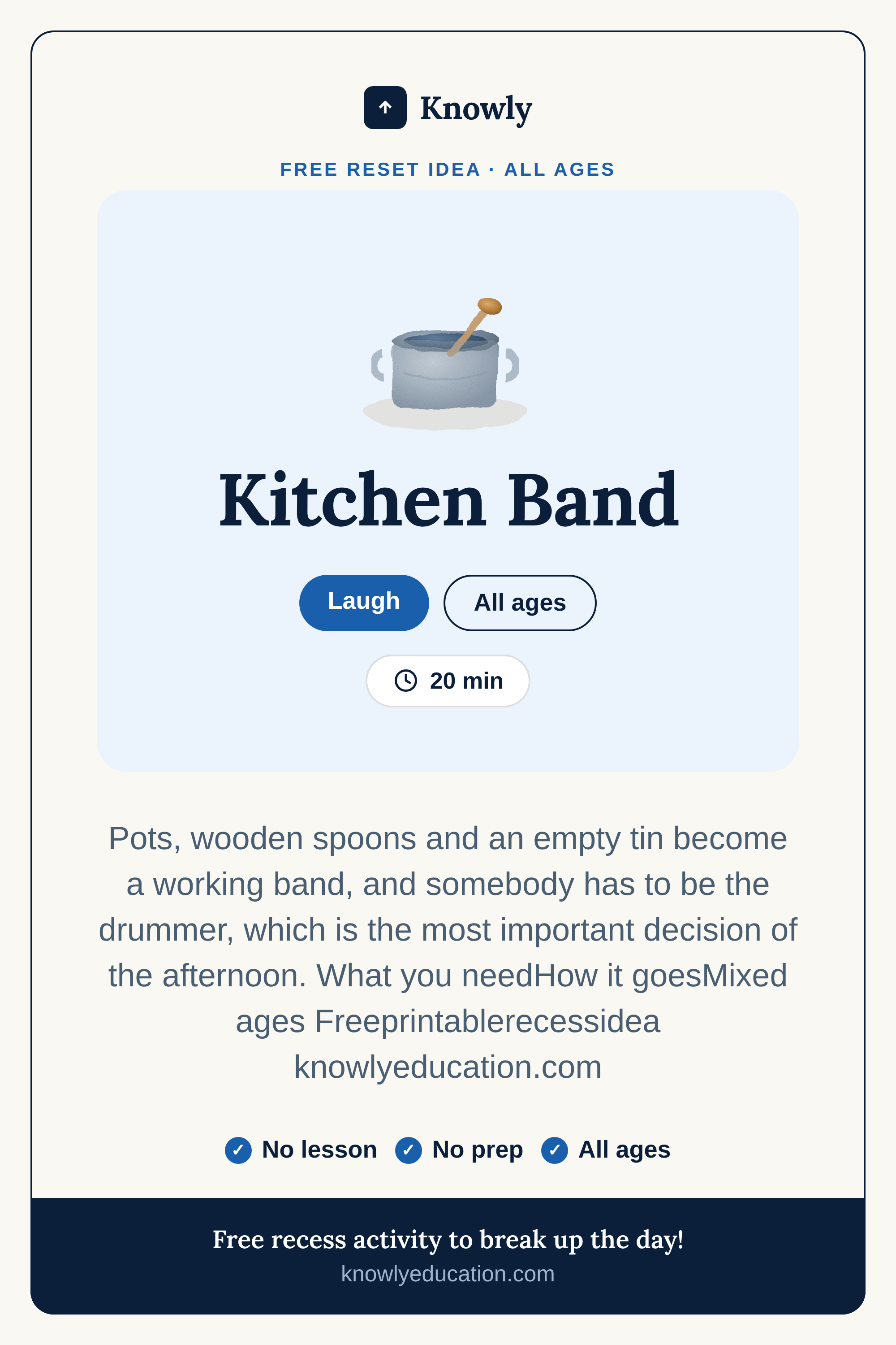 Kitchen Band — free recess activity from Knowly