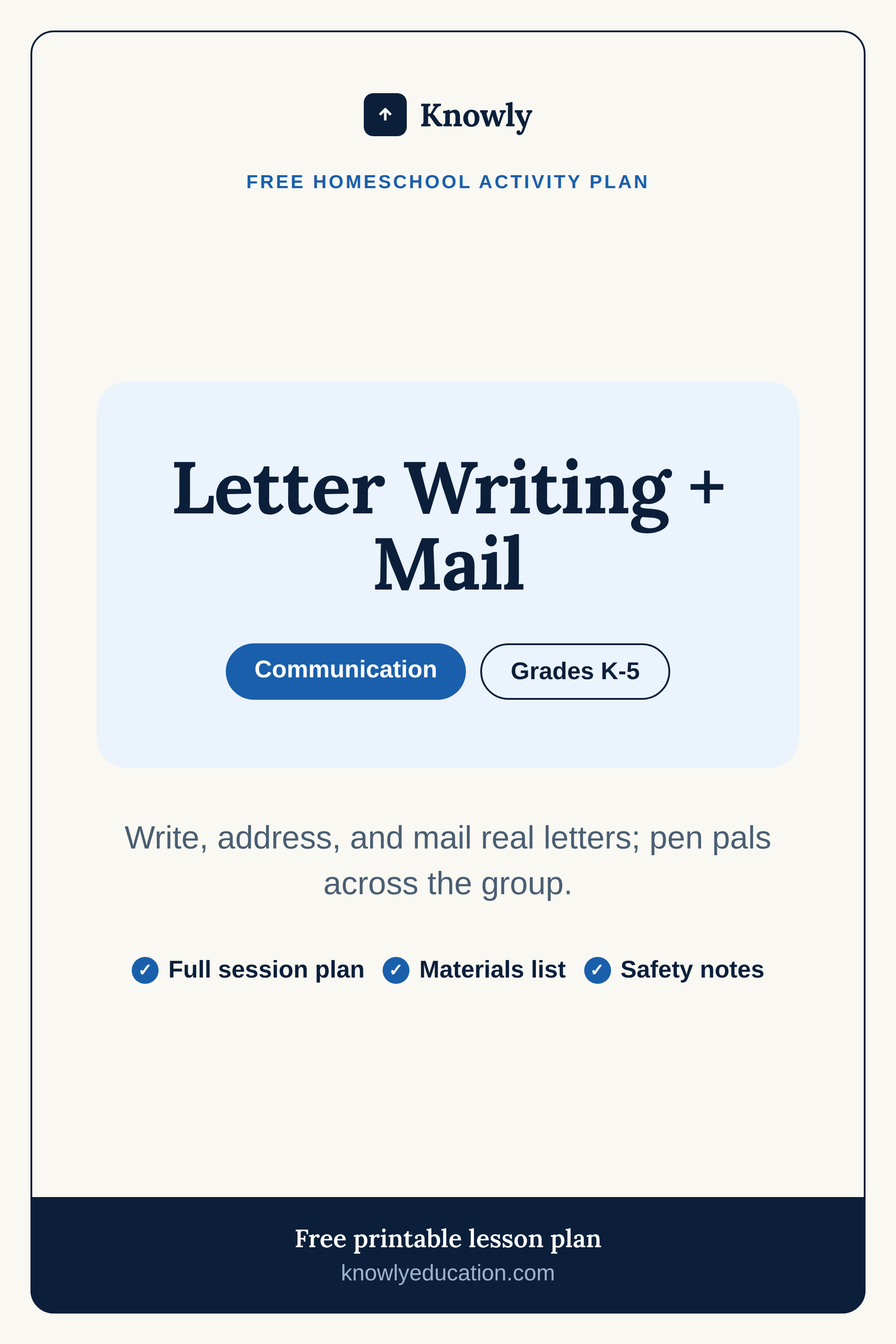 Letter Writing + Mail — free activity from Knowly