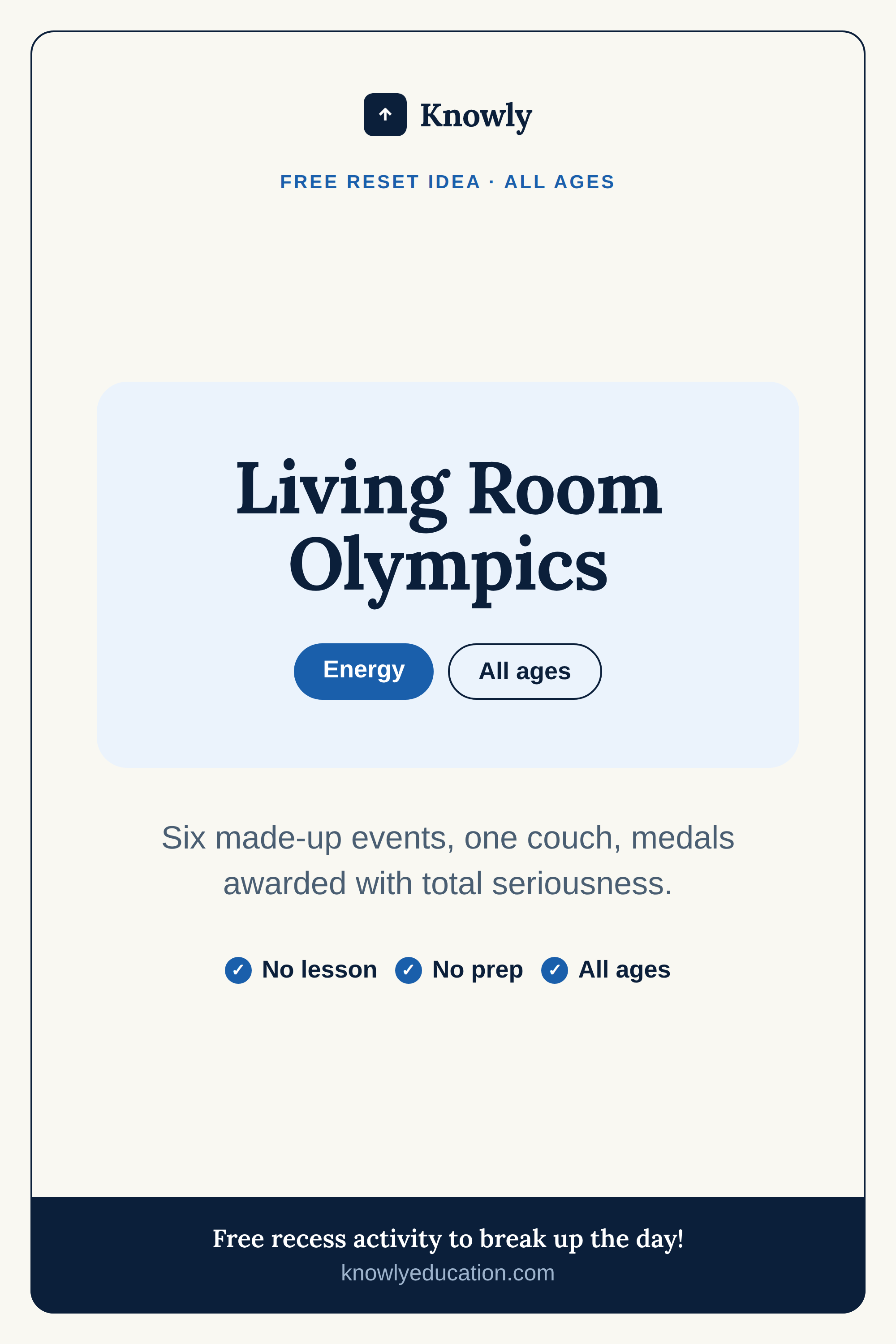 Living Room Olympics — free recess activity from Knowly