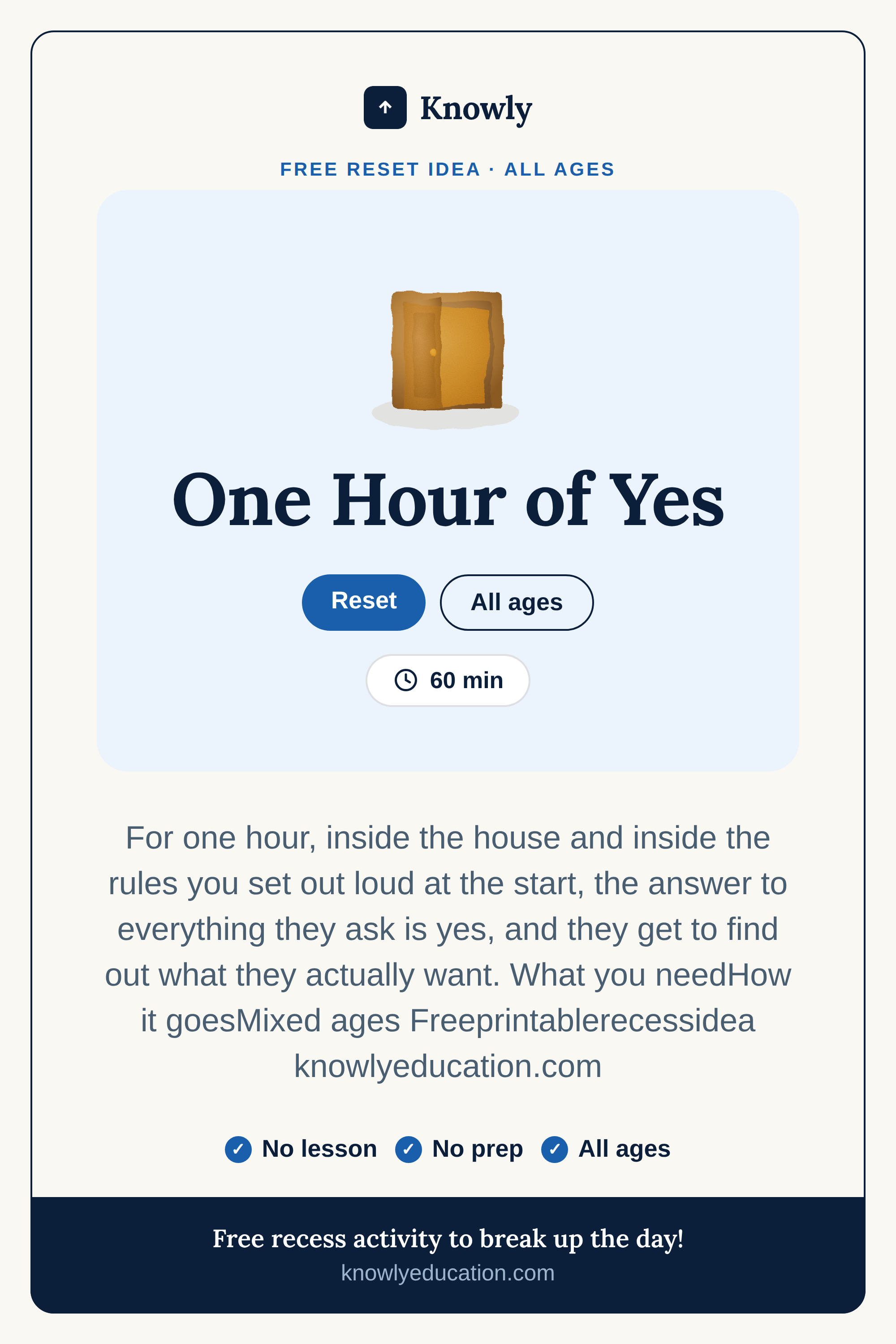 One Hour of Yes — free recess activity from Knowly