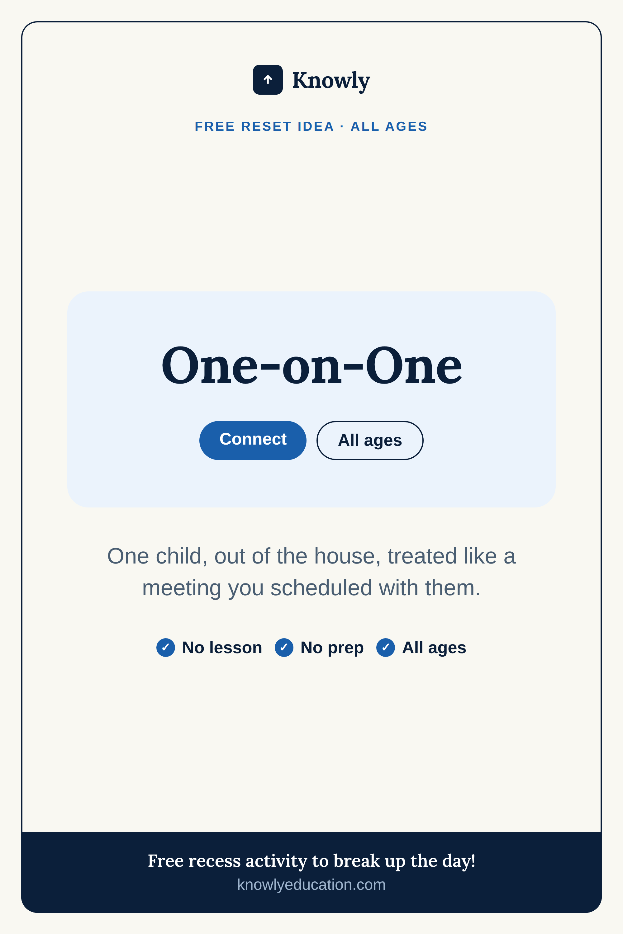 One-on-One — free recess activity from Knowly