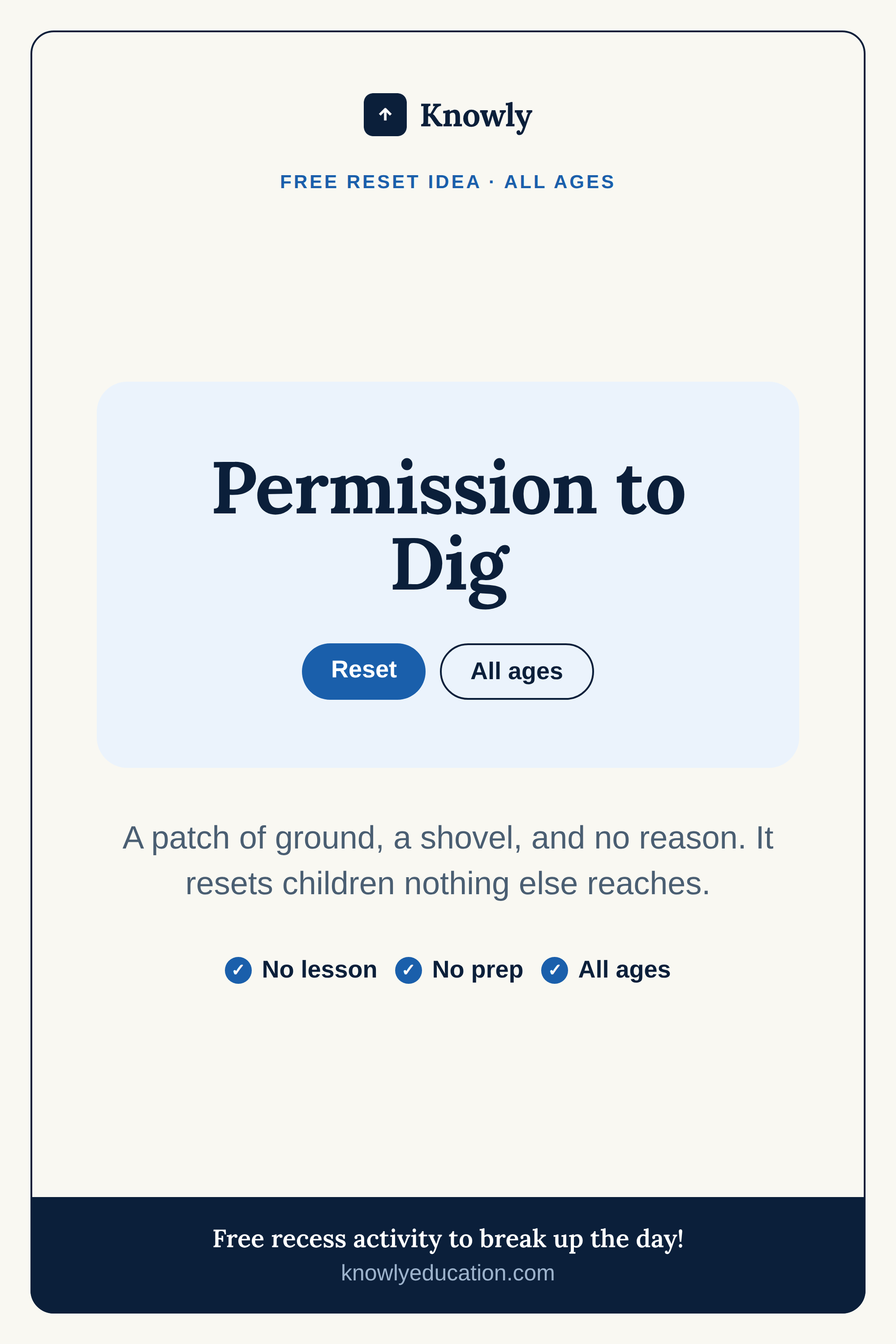 Permission to Dig — free recess activity from Knowly