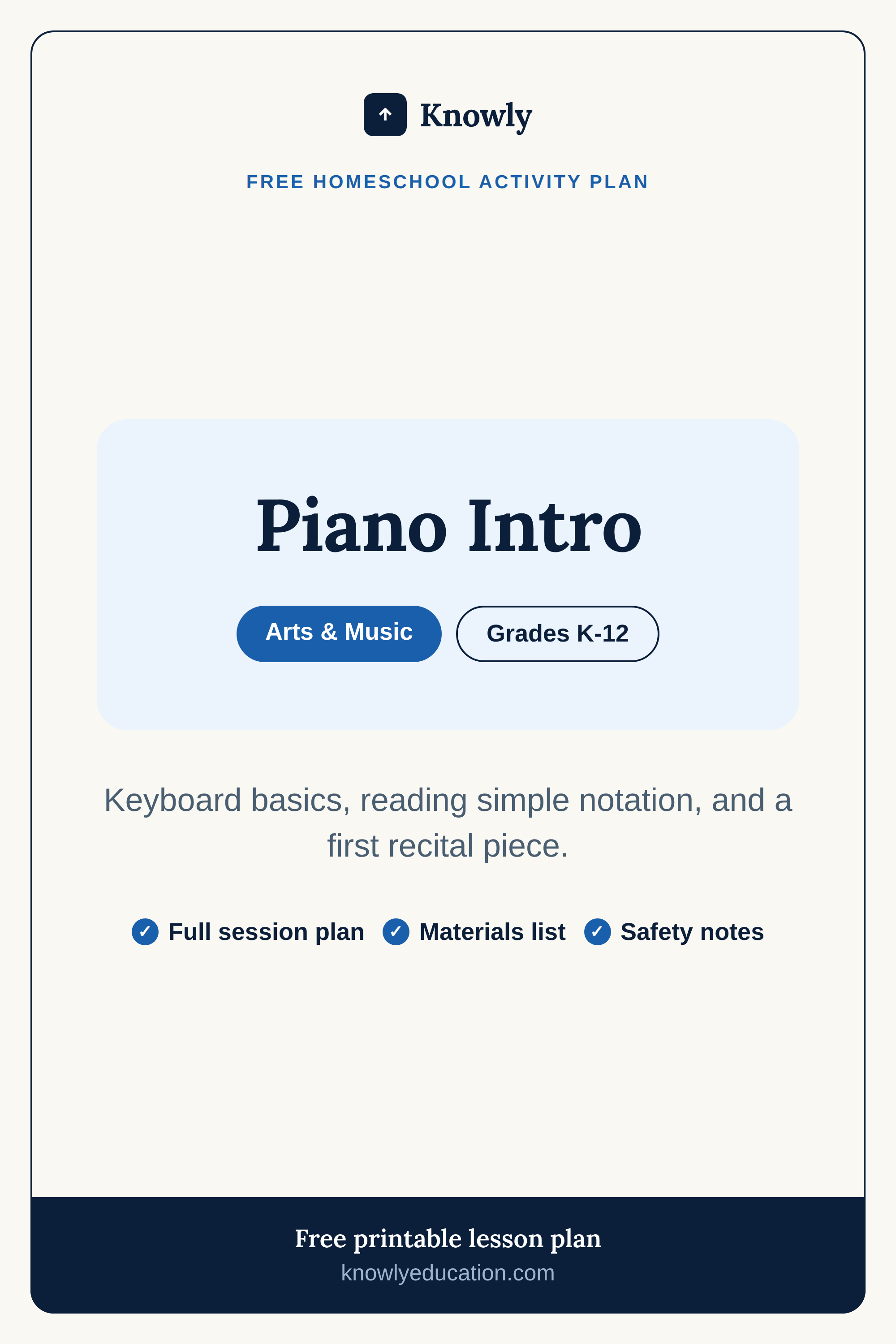 Piano Intro — free homeschool activity plan from Knowly
