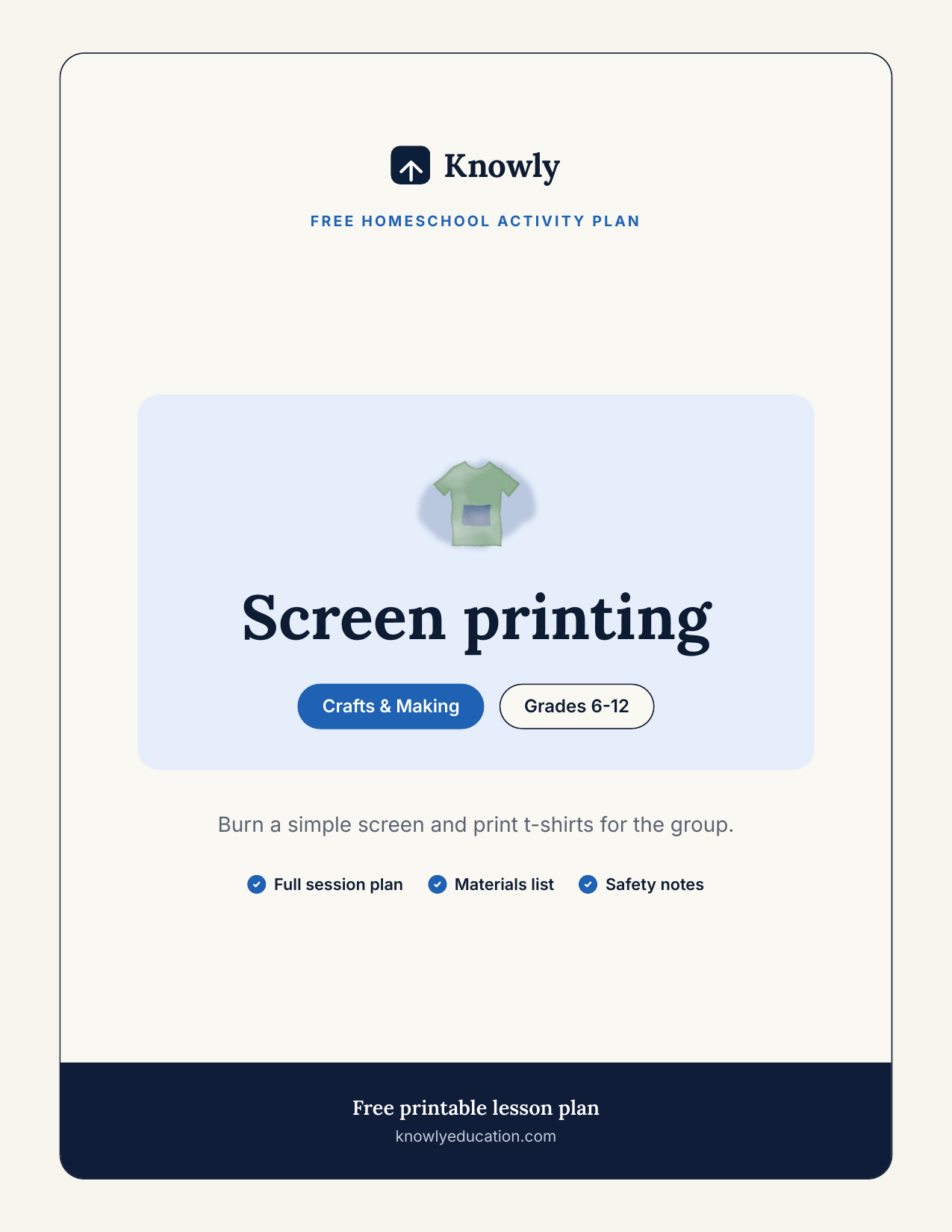 Screen printing — free homeschool activity from Knowly, Grades 6–12