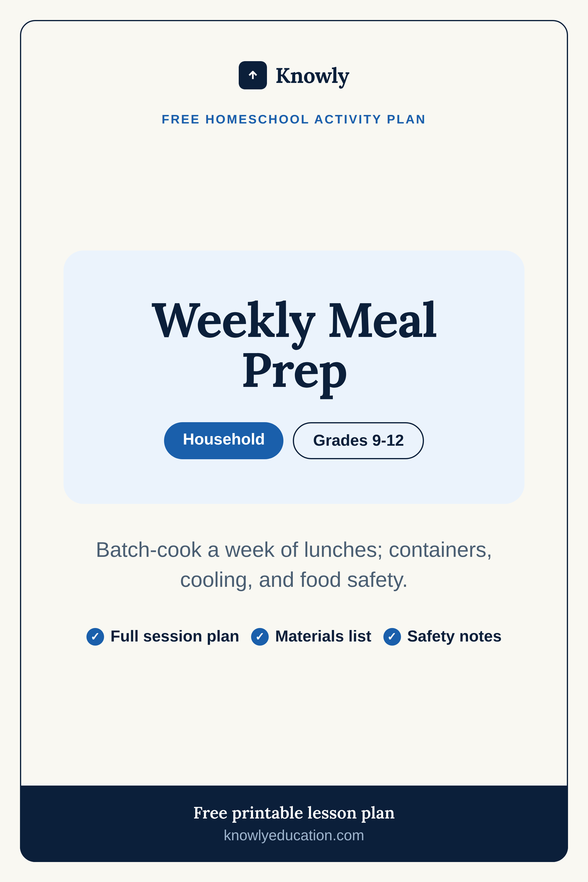 Weekly Meal Prep — free homeschool activity plan from Knowly