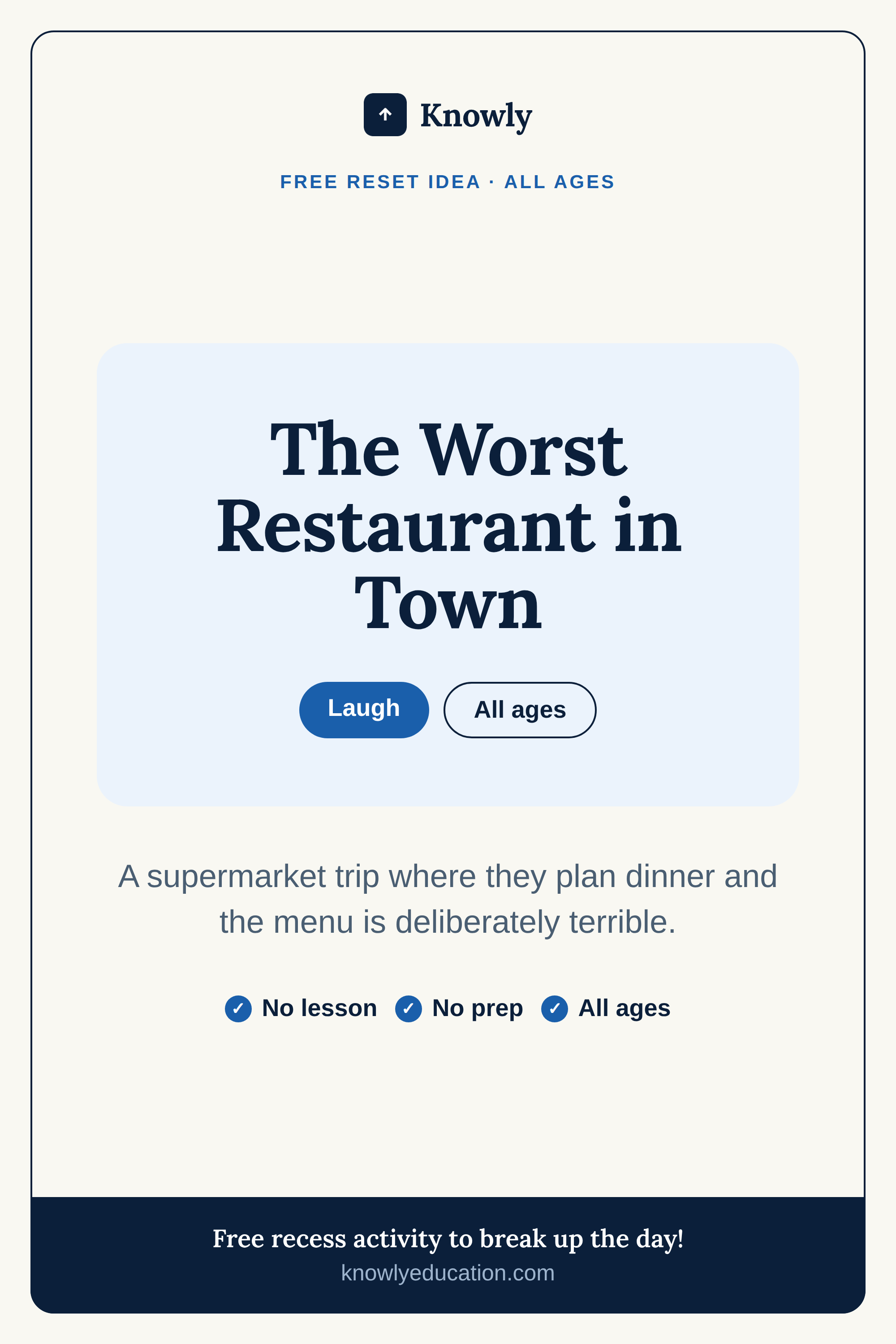 The Worst Restaurant in Town — free recess activity from Knowly